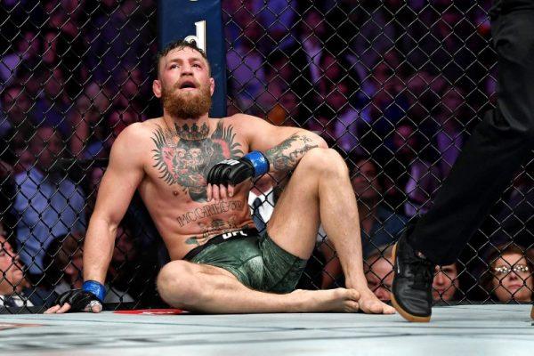 Conor McGregor reacts after his fight against Khabib Nurmagomedov during UFC 229 at T-Mobile Arena in LAS VEGAS, Nev. on Oct. 6, 2018. (Stephen R. Sylvanie/USA TODAY Sports)