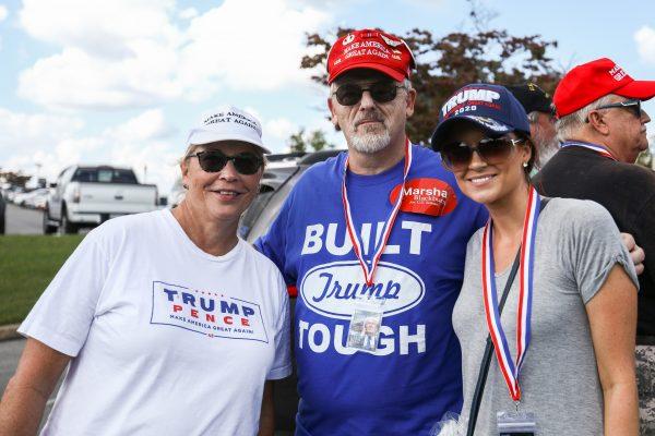 L-R: Rita Eveland, Mike Waller, and Andrea Mociran before the Make America Great Again rally in Johnson City, Tenn., on Oct. 1, 2018. (Charlotte Cuthbertson/The Epoch Times)