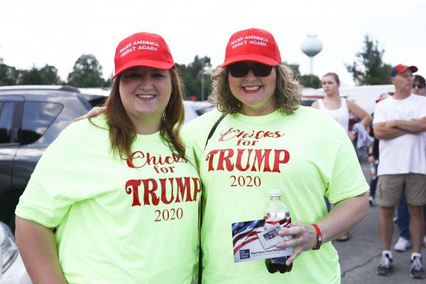 Tiffany Short (L) and Becky Cline before the Make America Great Again rally in Johnson City, Tenn., on Oct. 1, 2018. (Charlotte Cuthbertson/The Epoch Times)