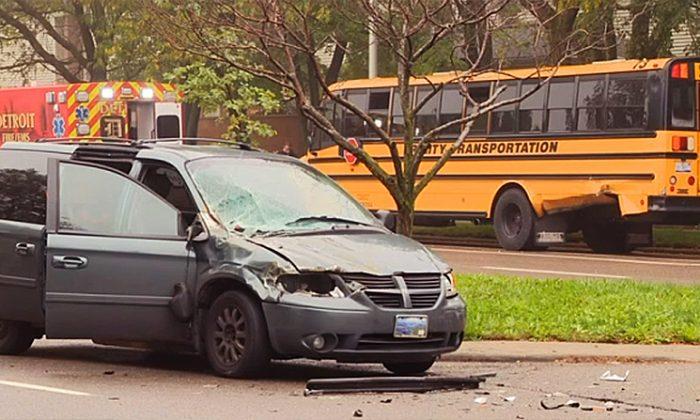 Detroit School Bus Hit by Van