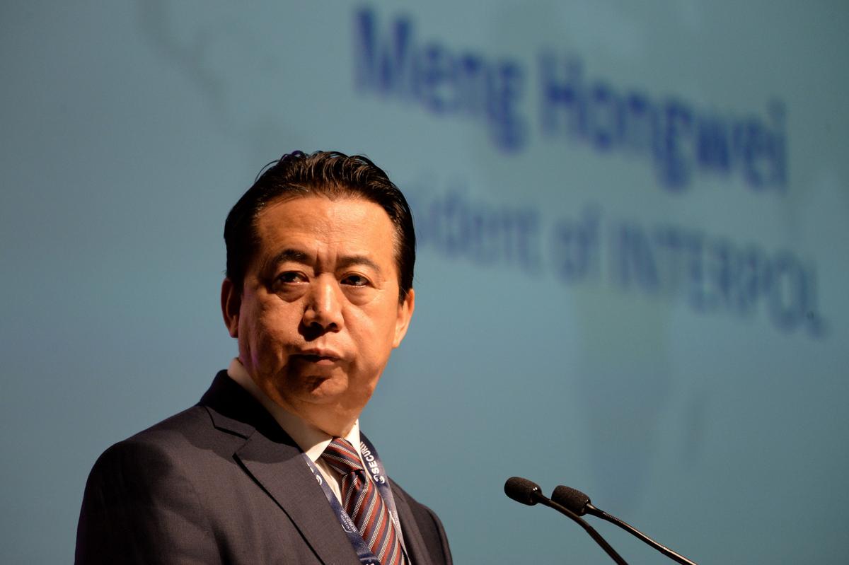 Meng Hongwei, former president of Interpol, speaks at the opening of the Interpol World Congress in Singapore on July 4, 2017. (Roslan Rahman/AFP/Getty Images)