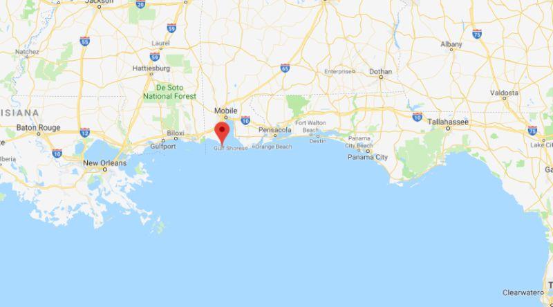 Dauphin Island, Alabama, has already started to feel the effects of Hurricane Michael, which is forecast to hit the Florida Panhandle as a Category 3 storm on Oct. 10. (Google Maps)