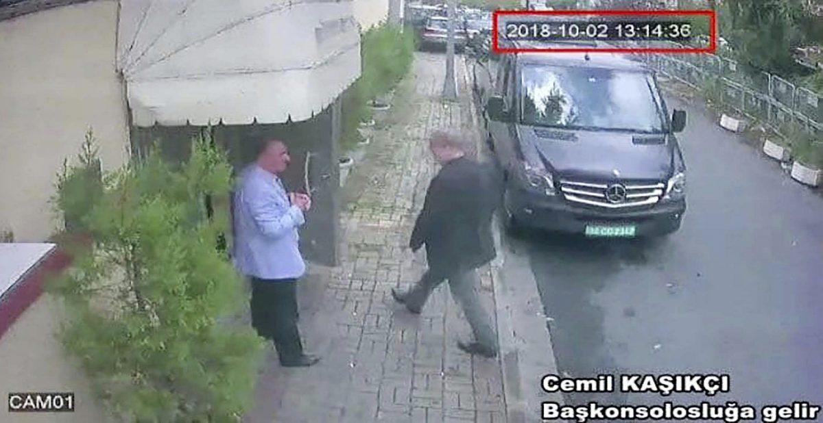 CCTV video obtained by the Turkish newspaper Hurriyet and made available on Oct. 9, 2018, claims to show Saudi journalist Jamal Khashoggi entering the Saudi consulate in Istanbul, Turkey, on Oct. 2, 2018. (CCTV/Hurriyet/AP)