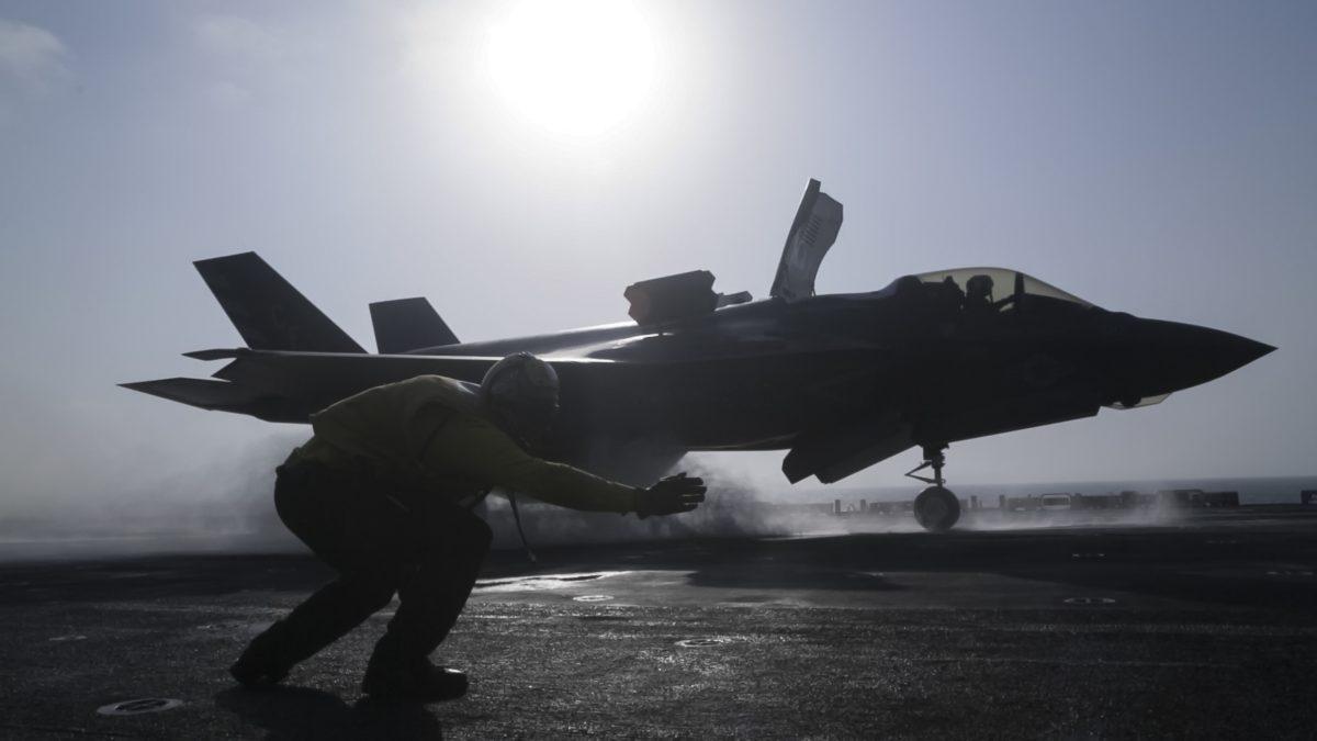 An F-35B fighter prepares to launch from the USS Essex on Sept. 27, 2018. (Cpl. Francisco J. Diaz Jr./U.S. Marine Corps via Getty Images)