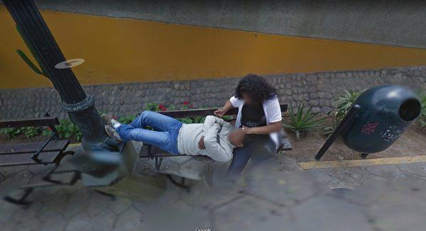 The man and woman, apparently undisturbed by the Google camera, in Barranco, Peru, in 2013. (Google Maps)