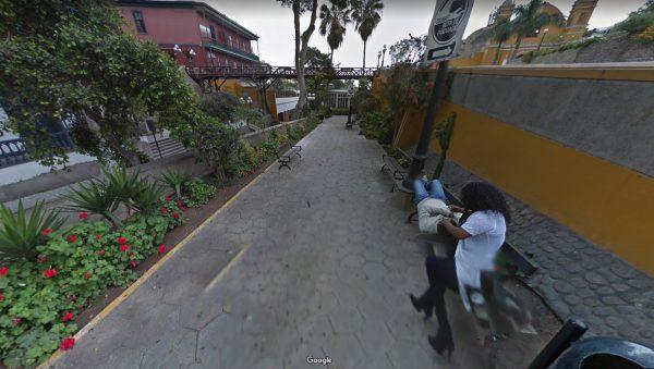 A woman is seen with a man on a bench near the Bridge of Sighs in Barranco, Peru, in 2013. (Google Maps)