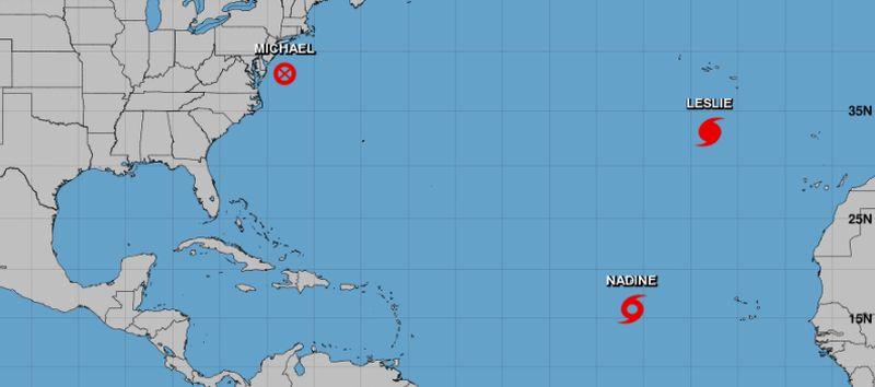 The NHC is issuing advisories for Hurricane Leslie, Tropical Storm Nadine, Tropical Storm Sergio, and post-tropical storm Michael. (NHC)