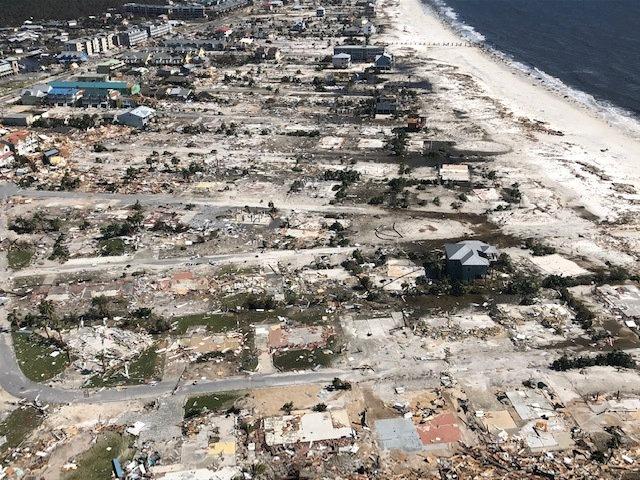 Damaged and destroyed buildings in an aerial photograph, taken during a post-Hurricane Michael flight by a Coast Guard MH-65 helicopter over Mexico Beach, Fla., on Oct. 11, 2018. (U.S. Coast Guard/Petty Officer 1st Class Colin Hunt/Handout/Reuters)
