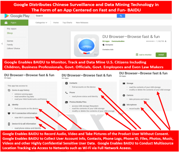 Google distributes Chinese surveillance and data mining technology via Google Play. (Screenshot annotated by Rex. M. Lee)