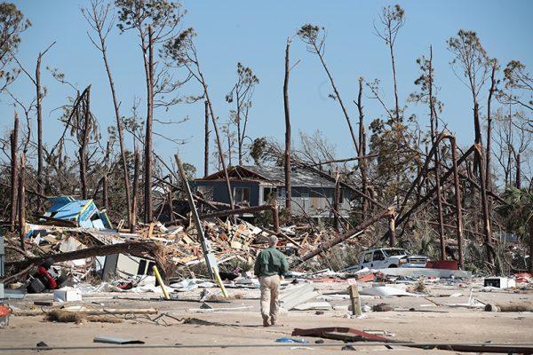 A first responder looks over damage following Hurricane Michael in Mexico Beach, Florida on Oct. 13, 2018. (Scott Olson/Getty Images)