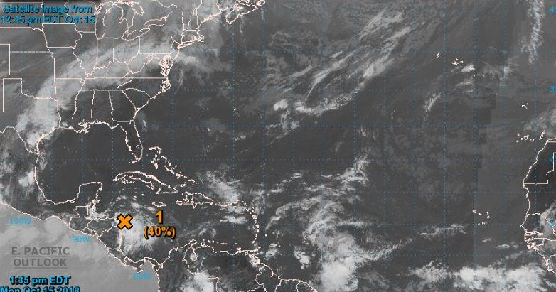 There is a broad low-pressure region that could develop into a tropical storm in the next 48 hours or the five days. According to the NHC, there is a 40 percent it forms over the time period. (NHC)