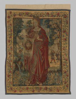 “Saint Veronica,” circa 1525, possibly after a design by Bernard van Orley. Wool, silk, gilded silver metal-wrapped threads, 5 foot 8 inches by 4 foot 2 inches. Bequest of George Blumenthal, 1941.<br/>(The Metropolitan Museum of Art)