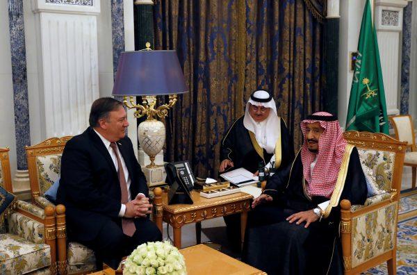 Saudi Arabia's King Salman bin Abdulaziz Al Saud meets with U.S. Secretary of State Mike Pompeo in Riyadh, Saudi Arabia, on Oct. 16, 2018. (Leah Mills/Reuters)