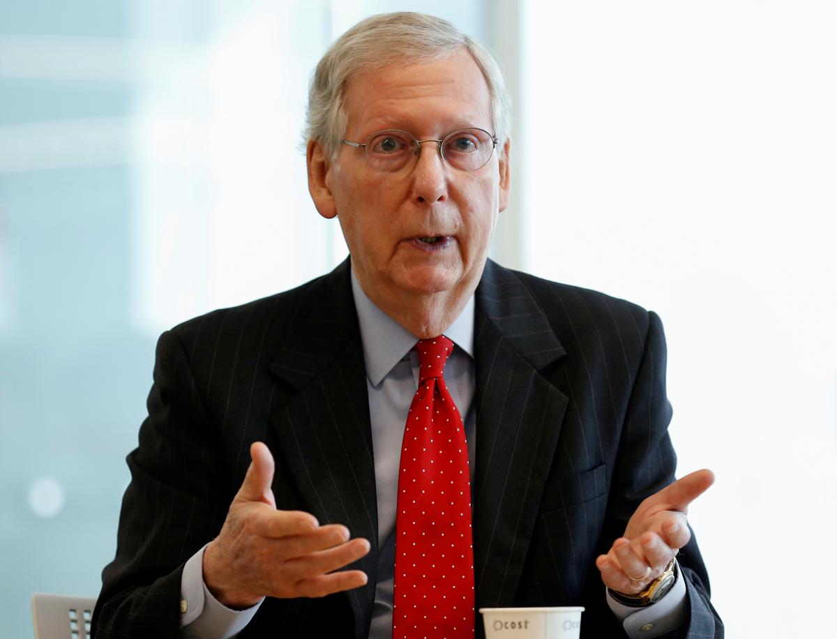 Senate Majority Leader Mitch McConnell [R-Ky.] speaks during an interview with Reuters in Washington, on Oct. 17, 2018. (Joshua Roberts/Reuters)