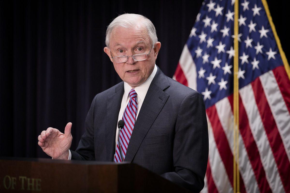 Attorney General Jeff Sessions at a press conference in Baltimore, Md., on Dec. 12, 2017. (Samira Bouaou/The Epoch Times)