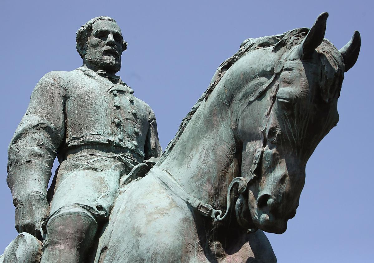 The statue of Confederate Gen. Robert E. Lee stands in the center of a park in Charlottesville, Virginia. Some statues of Lee have removed following violent clashes in 2017. (Mark Wilson/Getty Images)