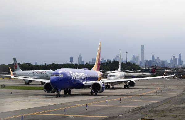 A Southwest Airlines plane awaiting takeoff clearance during a traffic jam at La Guardia Airport in New York City on July 4, 2018. (Eva Hambach/AFP/Getty Images)