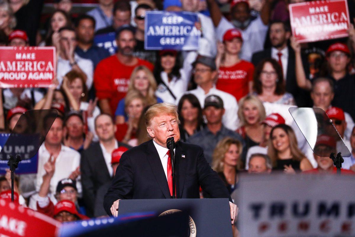 President Donald Trump at a Make America Great Again rally in Mesa, Arizona, on Oct. 19, 2018. (Charlotte Cuthbertson/The Epoch Times)