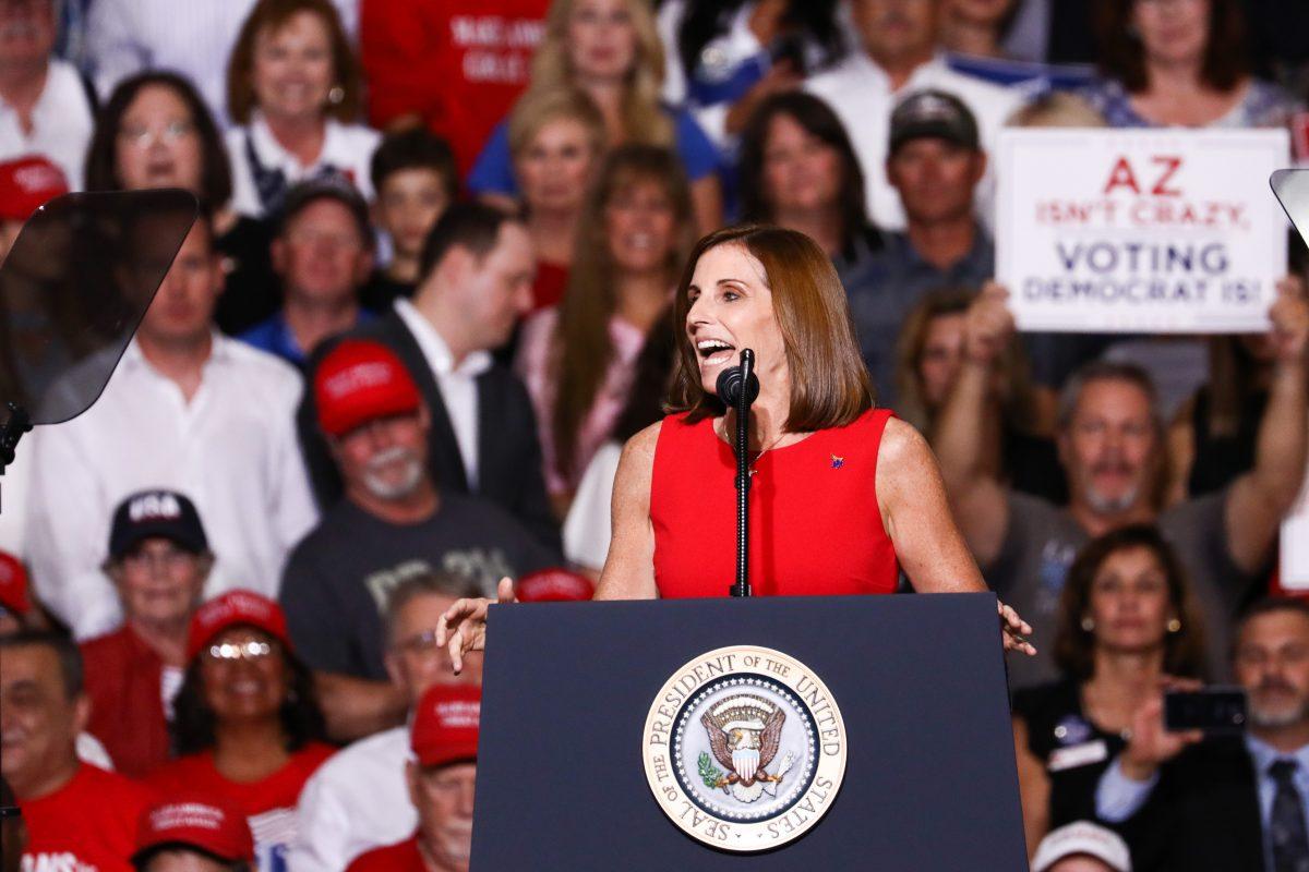 GOP Senate candidate Rep. Martha McSally at a Make America Great Again rally in Mesa, Arizona, on Oct. 19, 2018. (Charlotte Cuthbertson/The Epoch Times)