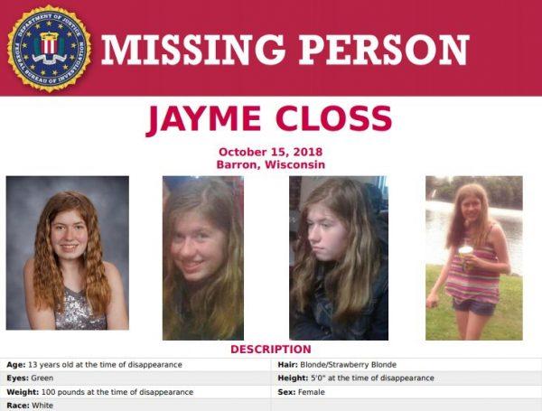 A missing person poster for Jayme Closs circulated by the FBI. (FBI.gov)