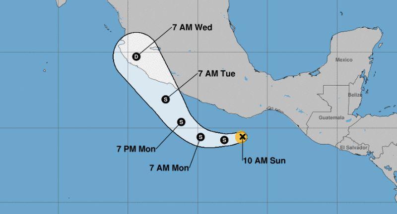 Tropical Storm Vicente is located to the east-southeast of Hurricane Willa, located 90 miles south-southwest of Puerto Angel, Mexico, as well as 100 miles south-southwest of Puerto Escondido, Mexico. (NHC)