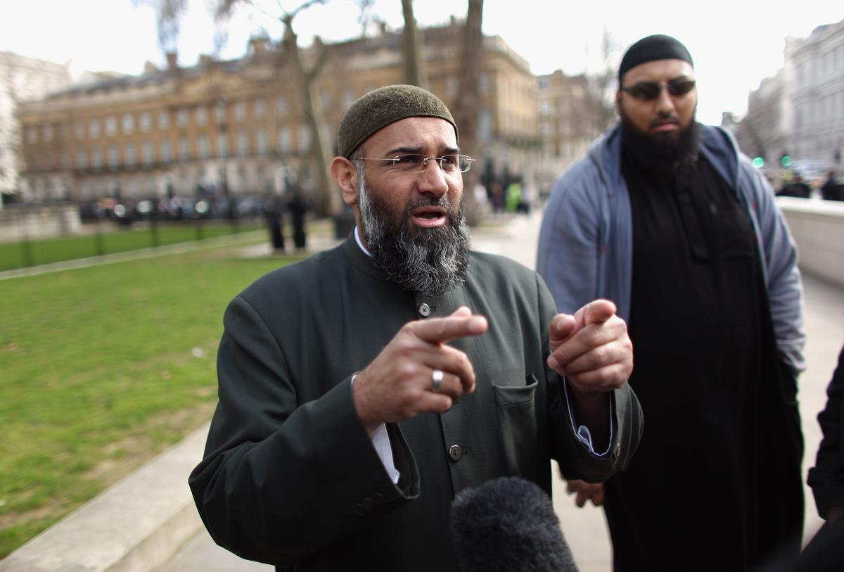 Anjem Choudary (C) speaks at a protest opposite in London against the military action taken by the UK, USA, and France against Libya on March 21, 2011. (Oli Scarff/Getty Images)