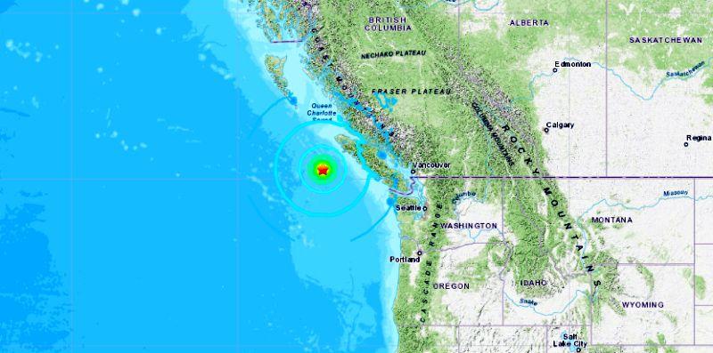 The location of the 6.8 magnitude earthquake off Vancouver Island, British Columbia, on Oct. 22. (USGS)