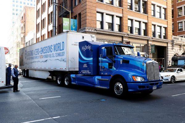 A Toyota Project Portal hydrogen fuel cell electric semi-truck is shown during an event in San Francisco, Calif., U.S., Sept. 13, 2018. (Stephen Lam/Reuters)