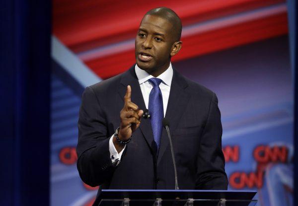 Andrew Gillum, who was then-Florida Democratic gubernatorial candidate, speaks during a CNN debate against his Republican opponent Ron DeSantis, Sunday, Oct. 21, 2018. (Photo by Chris O'Mearal/Getty Images)