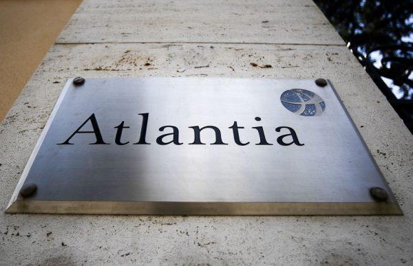 A file photo showing the plaque of the headquarters of the Italian infrastructure company Atlantia in Rome, on Aug. 16, 2018. (Filippo Monteforte/AFP/Getty Images)