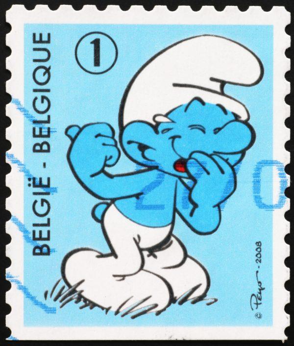 A Smurf cartoon character on a Belgian postage stamp. (Spatuletail/Shutterstock)