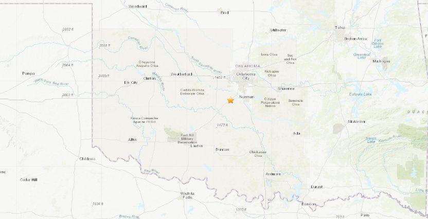 Several hours later, a 2.5-magnitude earthquake hit to the north of that one in Blanchard. (USGS)