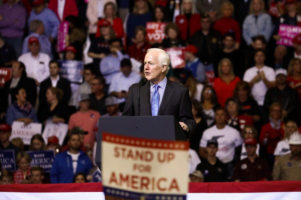 Sen. John Cornyn (R-Texas) at a Make America Great Again rally in Houston, Texas, on Oct. 22, 2018. (Charlotte Cuthbertson/The Epoch Times)