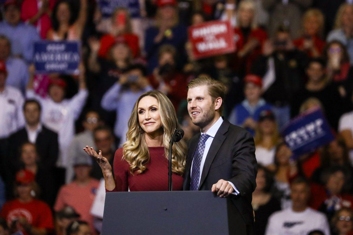 Lara and Eric Trump at a Make America Great Again rally in Houston, Texas, on Oct. 22, 2018. (Charlotte Cuthbertson/The Epoch Times)