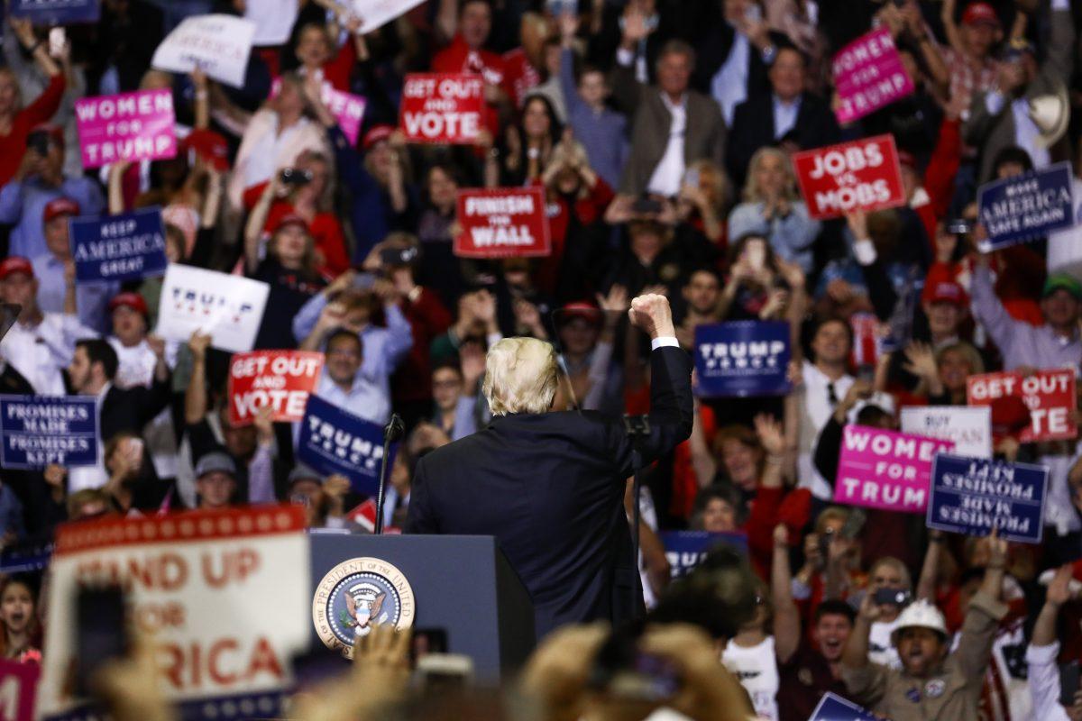 President Donald Trump at a Make America Great Again rally in Houston, Texas, on Oct. 22, 2018. (Charlotte Cuthbertson/The Epoch Times)