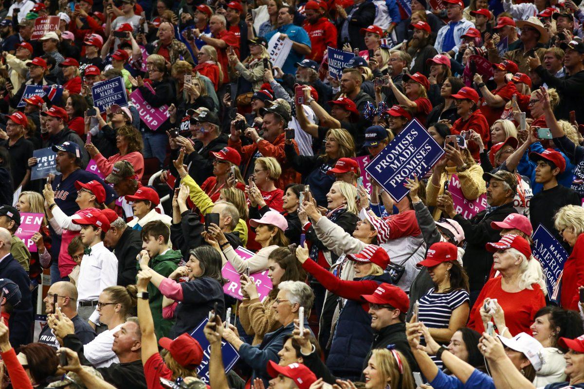 Audience members at a Make America Great Again rally in Houston, Texas, on Oct. 22, 2018. (Charlotte Cuthbertson/The Epoch Times)