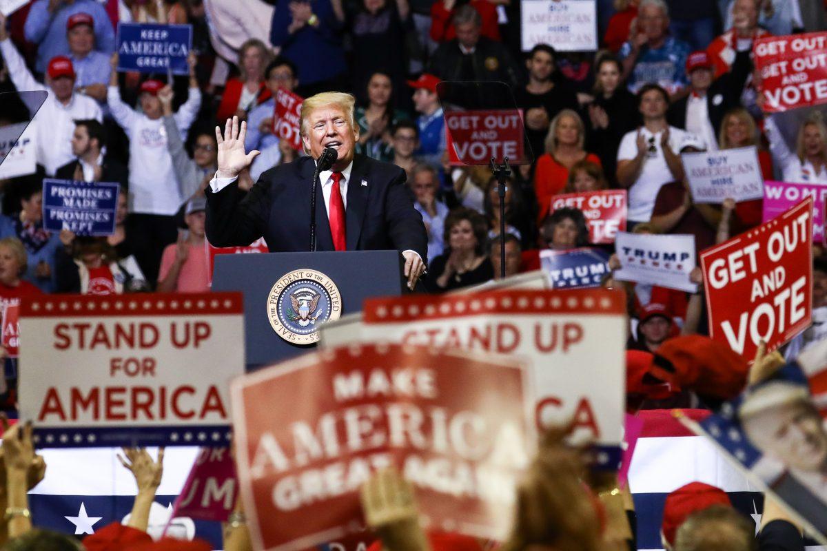President Donald Trump at a Make America Great Again rally in Houston, Texas, on Oct. 22, 2018. (Charlotte Cuthbertson/The Epoch Times)