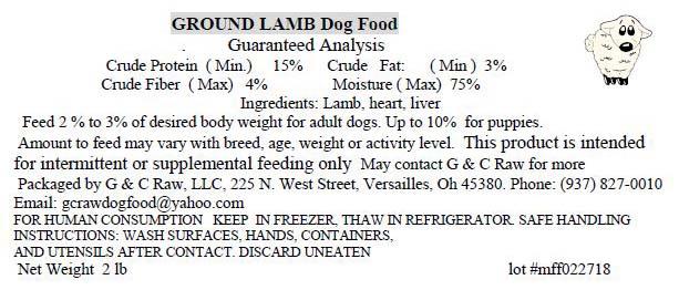 G&C Raw's Ground Lamb Dog Food label. (FDA)