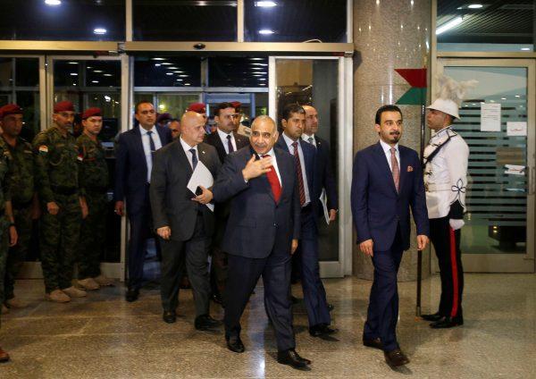 Iraq's Prime Minister-designate Adel Abdul Mahdi and the speaker of Iraq's parliament Mohammed al-Halbousi arrive at the parliament building in Baghdad, Iraq on Oct. 24, 2018. (Khalid al Mousily/Reuters)