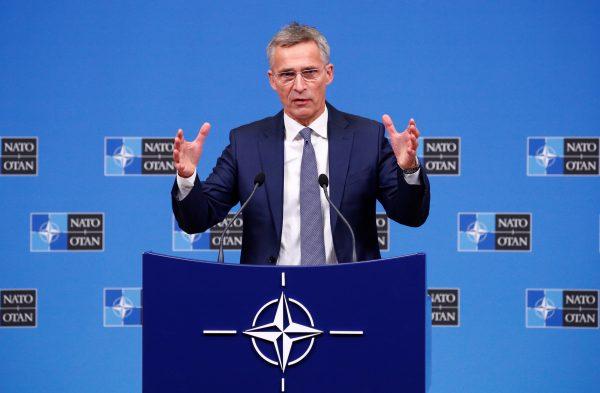 NATO Secretary General Jens Stoltenberg at a news conference after a NATO defense ministers meeting at the Alliance headquarters in Brussels, Belgium, on Oct. 4, 2018. (Reuters/Francois Lenoir)