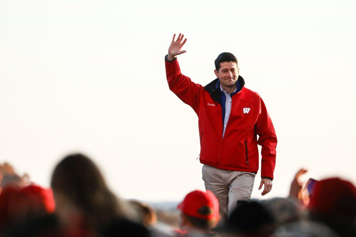 Speaker of the House Rep. Paul Ryan (R-Wis.) walks on stage at a Make America Great Again rally in Mosinee, Wis., on Oct. 24, 2018. (Charlotte Cuthbertson/The Epoch Times)