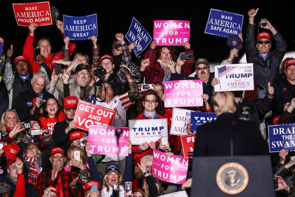 President Donald Trump at a Make America Great Again rally in Mosinee, Wis., on Oct. 24, 2018. (Charlotte Cuthbertson/The Epoch Times)