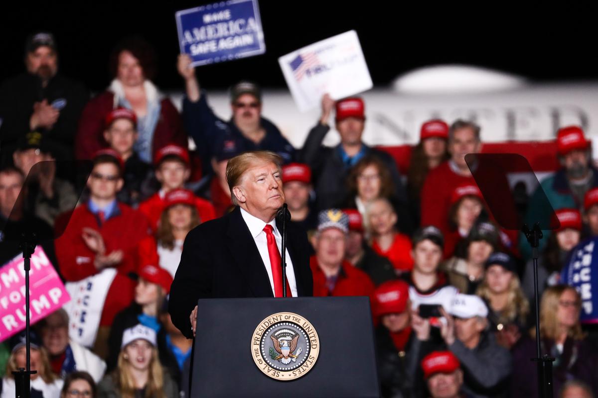 President Donald Trump at a Make America Great Again rally in Mosinee, Wisc., on Oct. 24, 2018. (Charlotte Cuthbertson/The Epoch Times)