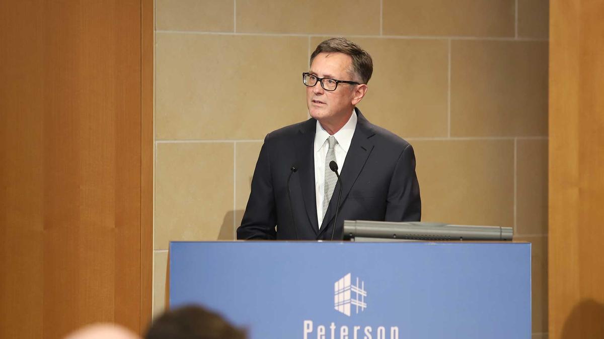 Federal Reserve Vice Chairman Richard H. Clarida presents his insights on the economic outlook and monetary policy at the Peterson Institute in Washington, on Oct. 25, 2018. (Jeremey Tripp/Peterson Institute)