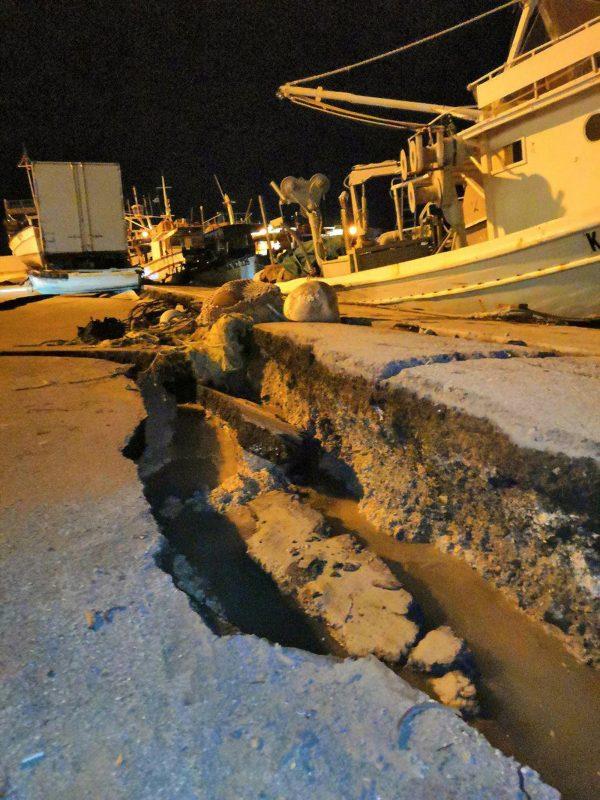 Damages are seen at the port of the western island of Zakynthos, Greece, on Oct. 26, 2018. (imerazante.gr via AP)