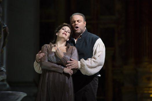 Sondra Radvanovsky as Tosca and Joseph Calleja as Cavaradossi in Puccini's "Tosca." (Marty Sohl / Met Opera)