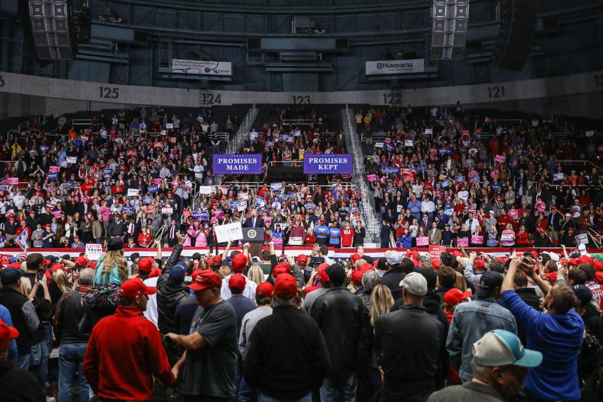 President Donald Trump at a Make America Great Again rally in Charlotte, N.C., on Oct. 26, 2018. (Charlotte Cuthbertson/The Epoch Times)