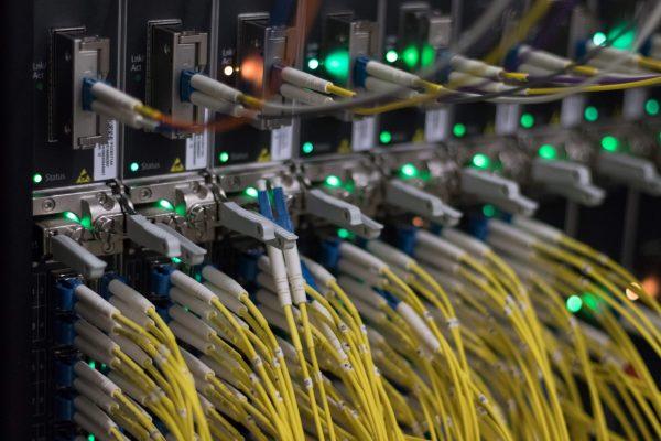 Cables on servers at an internet data center in Frankfurt am Main, western Germany, on July 25, 2018. (Yann Sschreiber/AFP/Getty Images)
