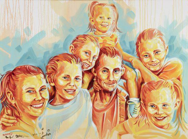 A painting by Brian Peterson, founder of Faces of Santa Ana, of a homeless family. Joe and Kimberly Provence have five children: Henry, Haiden, Harrison, Hailey Jane and Holley. (Courtesy Brian Peterson)