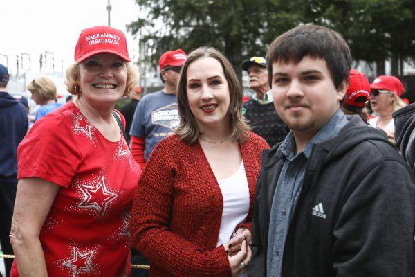 (L-R) Grace White, Carla Cowell, and David Fonseca before a Make America Great Again rally in Houston, Texas, on Oct. 22, 2018. (Charlotte Cuthbertson/The Epoch Times)
